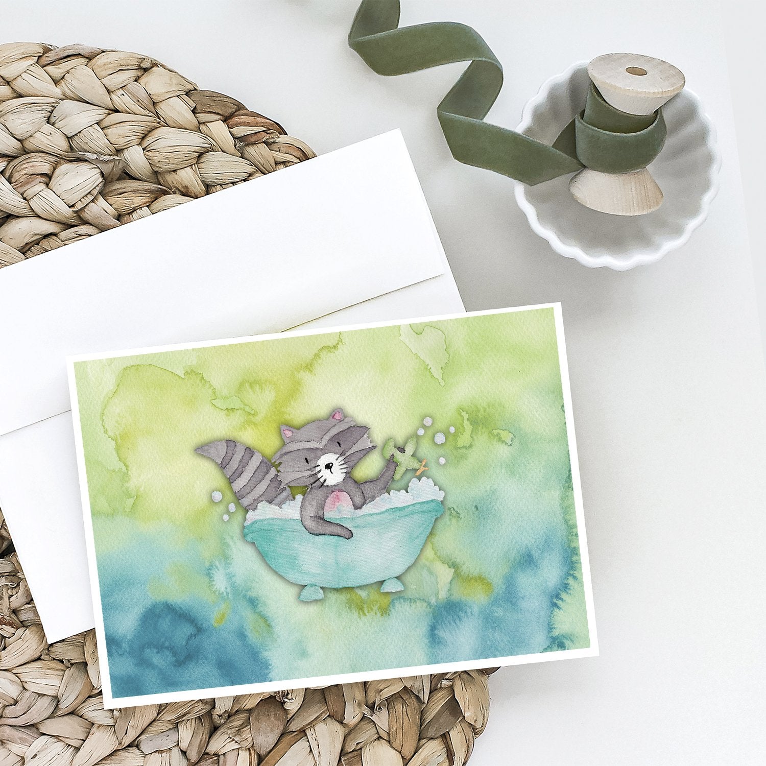 Buy this Raccoon Bathing Watercolor Greeting Cards and Envelopes Pack of 8