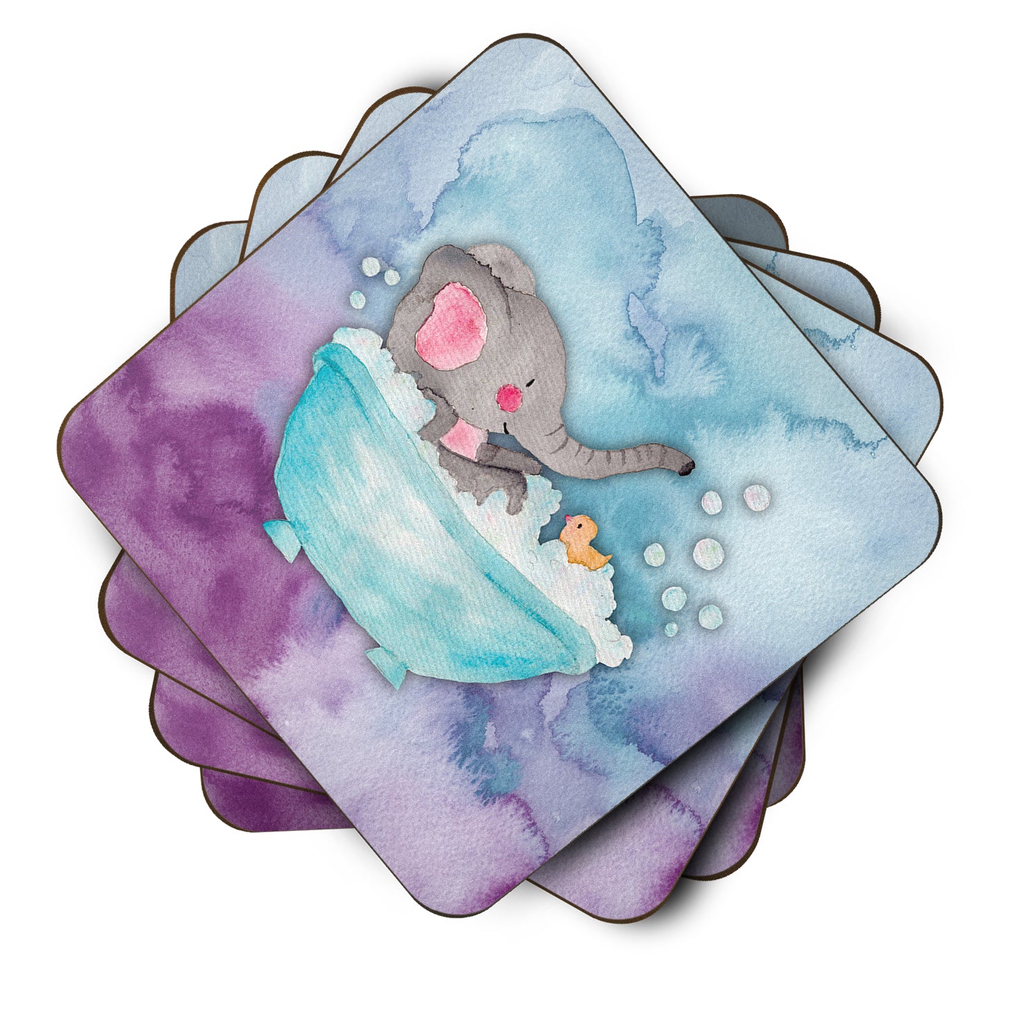 Elephant Bathing Watercolor Foam Coaster Set of 4 BB7346FC - the-store.com