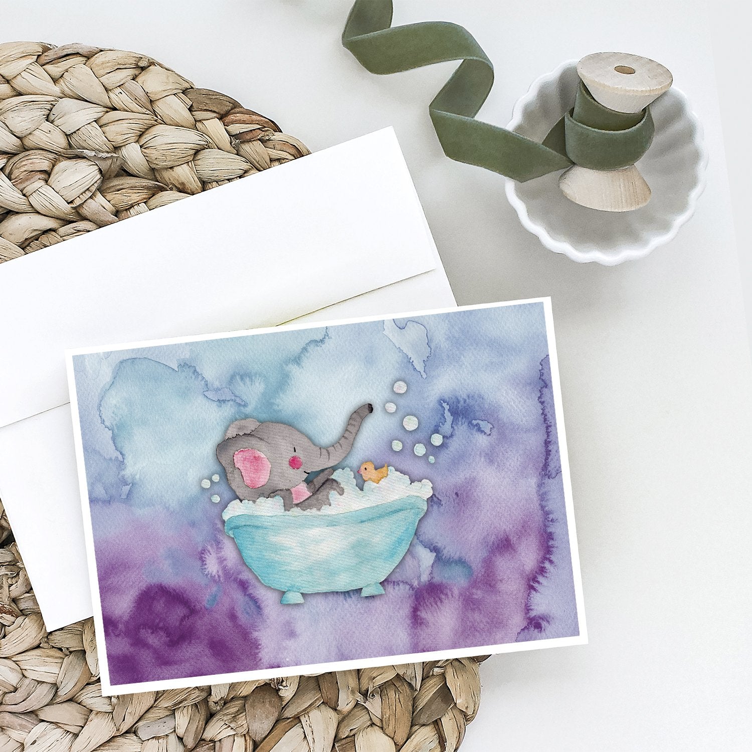 Buy this Elephant Bathing Watercolor Greeting Cards and Envelopes Pack of 8