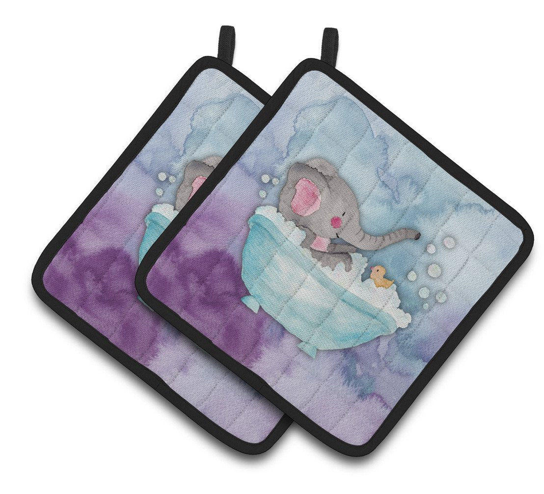 Elephant Bathing Watercolor Pair of Pot Holders BB7346PTHD by Caroline&#39;s Treasures