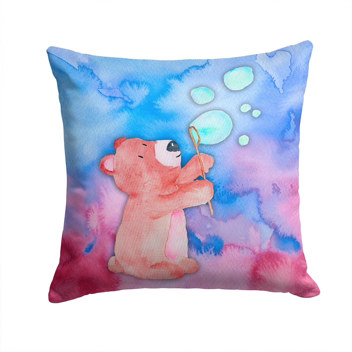 Bear and Bubbles Watercolor Fabric Decorative Pillow BB7347PW1414 - the-store.com