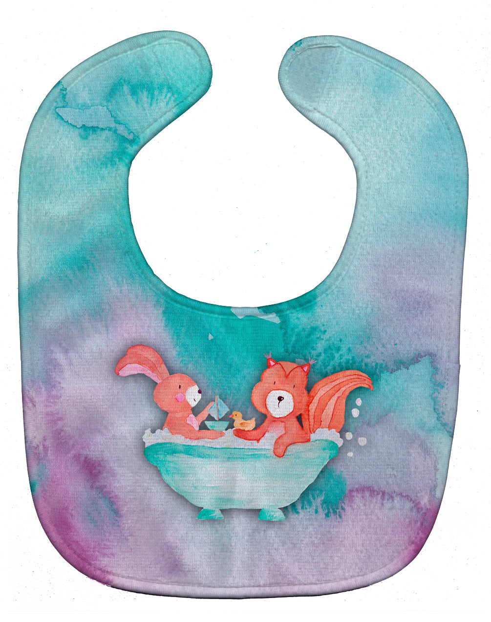 Rabbit and Squirrel Bathing Watercolor Baby Bib BB7348BIB - the-store.com