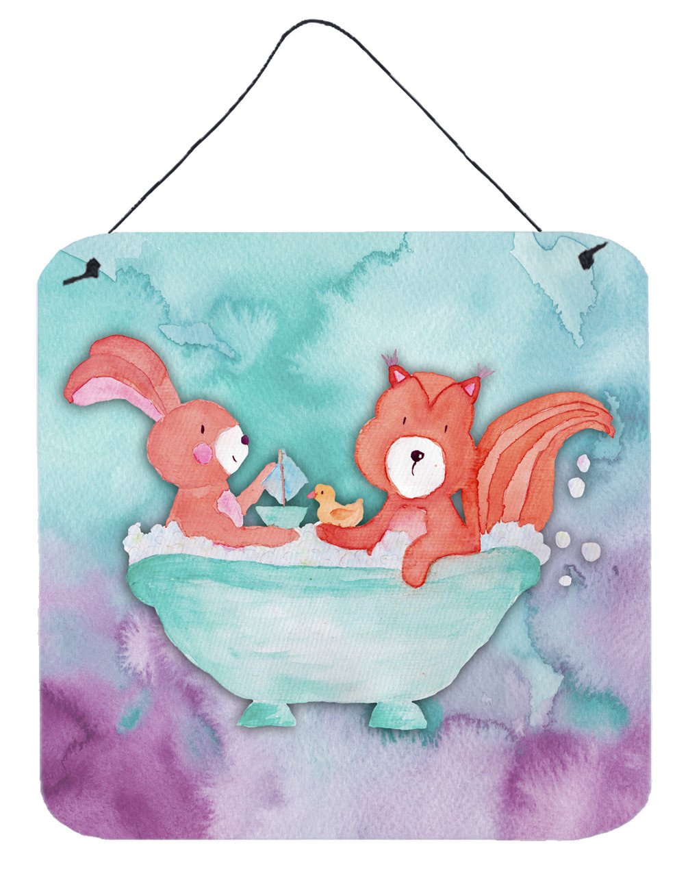 Rabbit and Squirrel Bathing Watercolor Wall or Door Hanging Prints BB7348DS66 by Caroline's Treasures