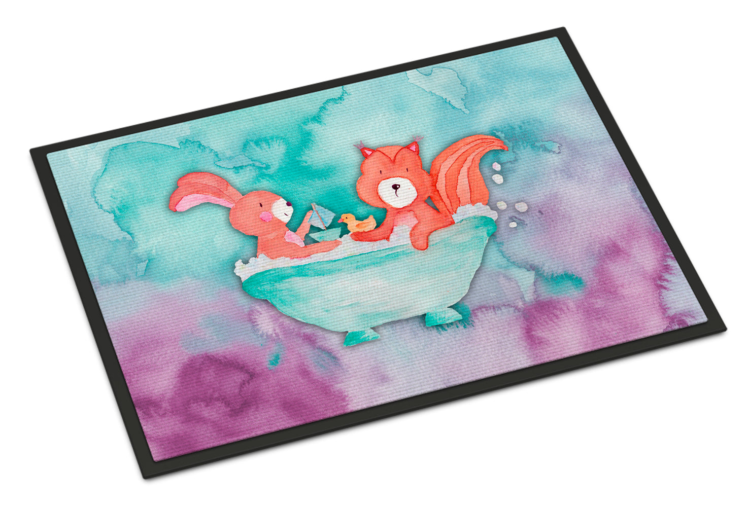 Rabbit and Squirrel Bathing Watercolor Indoor or Outdoor Mat 18x27 BB7348MAT - the-store.com