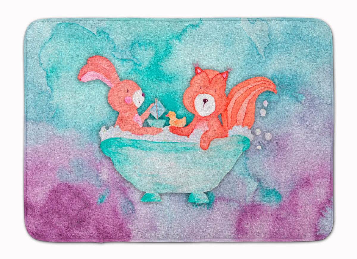 Rabbit and Squirrel Bathing Watercolor Machine Washable Memory Foam Mat BB7348RUG - the-store.com