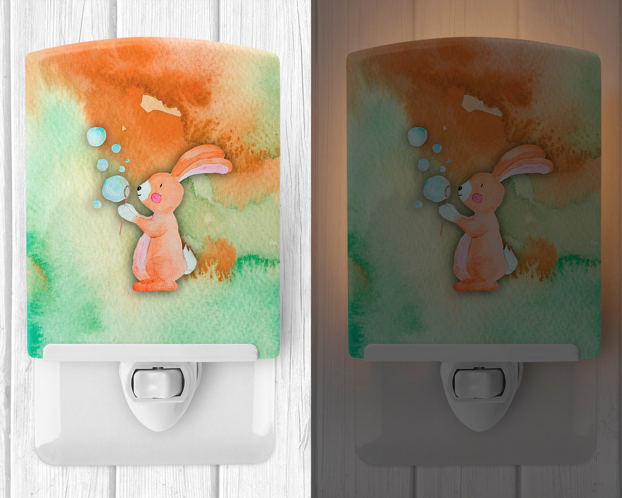 Rabbit and Bubbles Watercolor Ceramic Night Light BB7349CNL - the-store.com