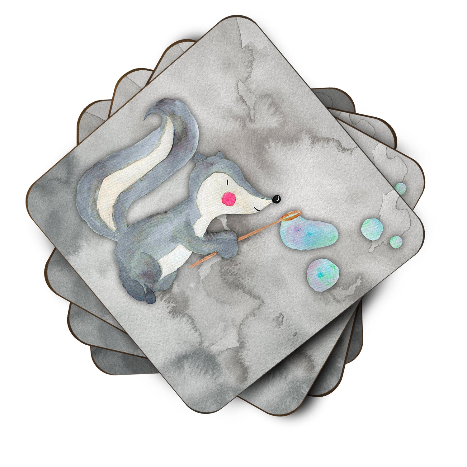 Skunk and Bubbles Watercolor Foam Coaster Set of 4 BB7352FC - the-store.com