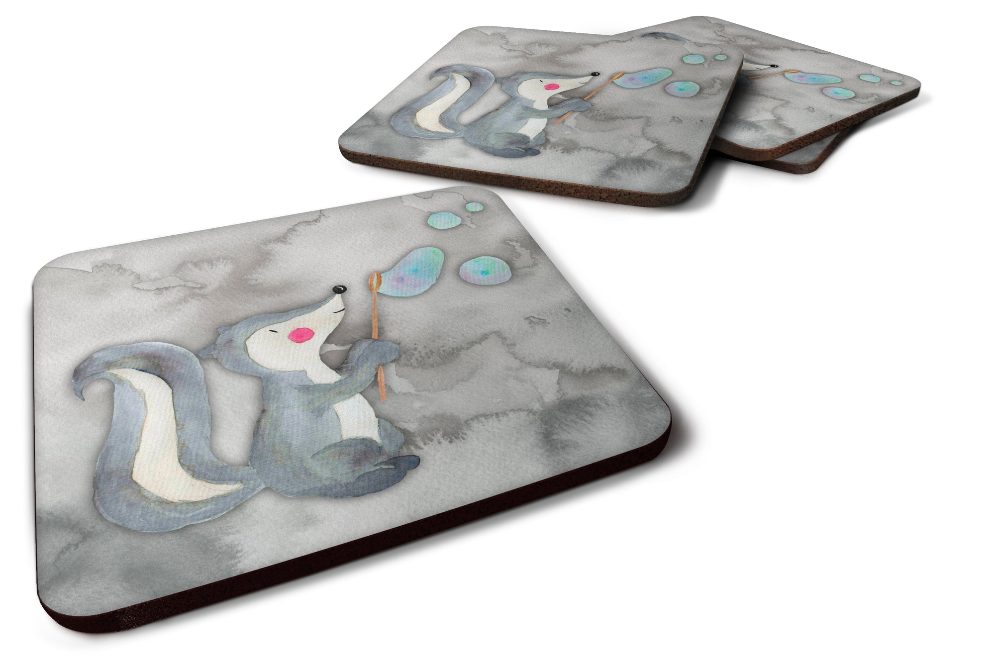 Skunk and Bubbles Watercolor Foam Coaster Set of 4 BB7352FC - the-store.com