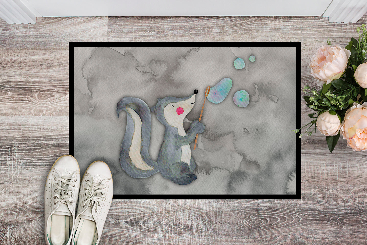 Skunk and Bubbles Watercolor Indoor or Outdoor Mat 18x27 BB7352MAT - the-store.com