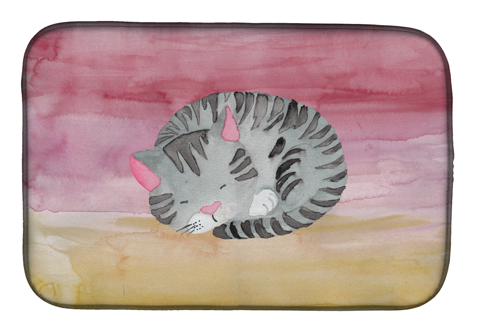 Sleeping Grey Cat Watercolor Dish Drying Mat BB7353DDM  the-store.com.