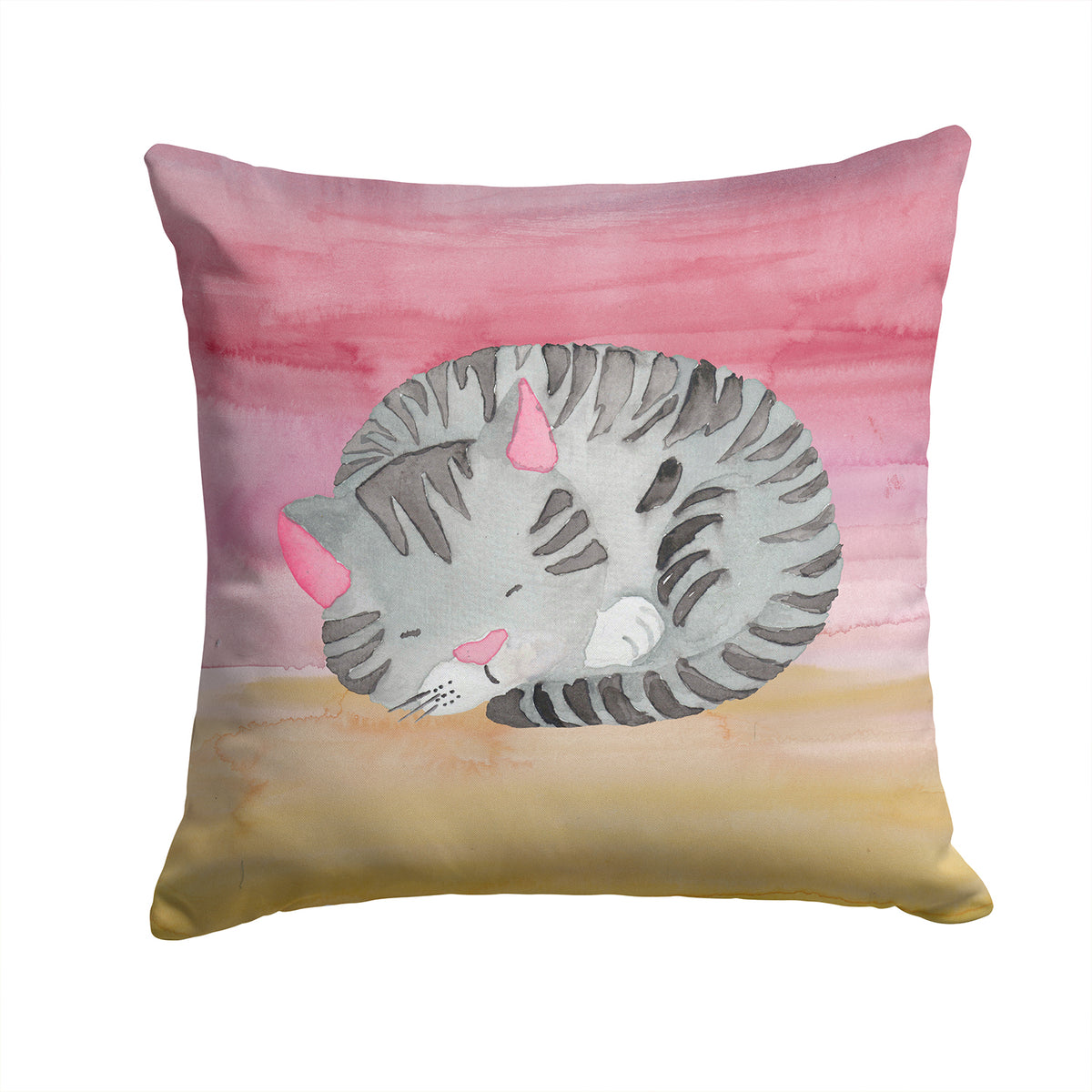 Sleeping Grey Cat Watercolor Fabric Decorative Pillow BB7353PW1414 - the-store.com