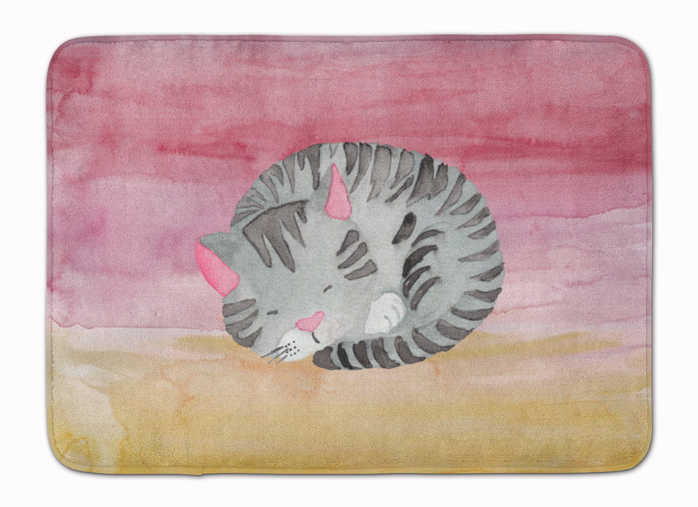 Sleeping Grey Cat Watercolor Machine Washable Memory Foam Mat BB7353RUG - the-store.com