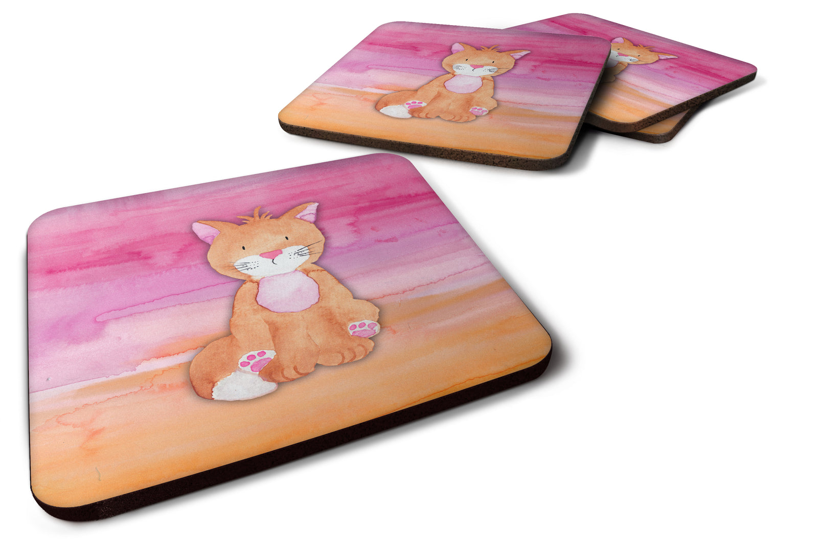 Orange Cat Watercolor Foam Coaster Set of 4 BB7354FC - the-store.com