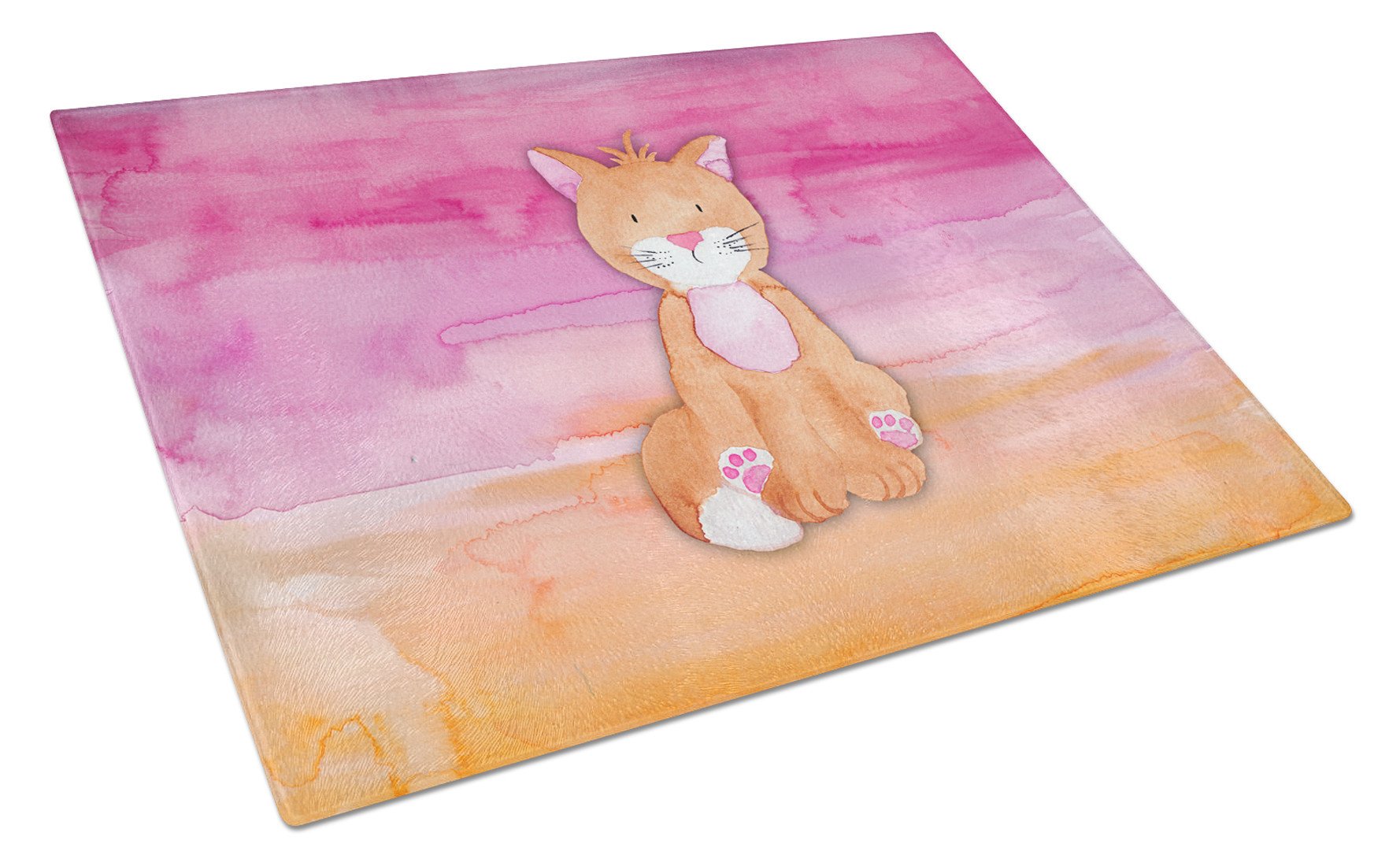 Orange Cat Watercolor Glass Cutting Board Large BB7354LCB by Caroline's Treasures