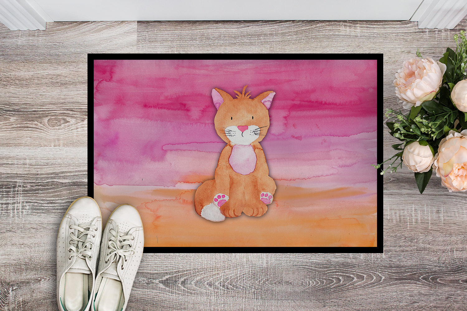 Orange Cat Watercolor Indoor or Outdoor Mat 18x27 BB7354MAT - the-store.com