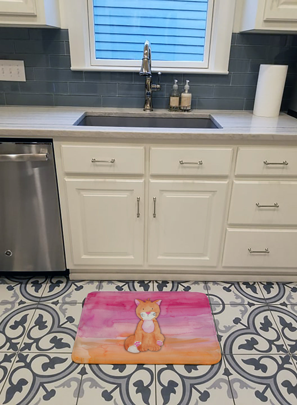 Orange Cat Watercolor Machine Washable Memory Foam Mat BB7354RUG - the-store.com