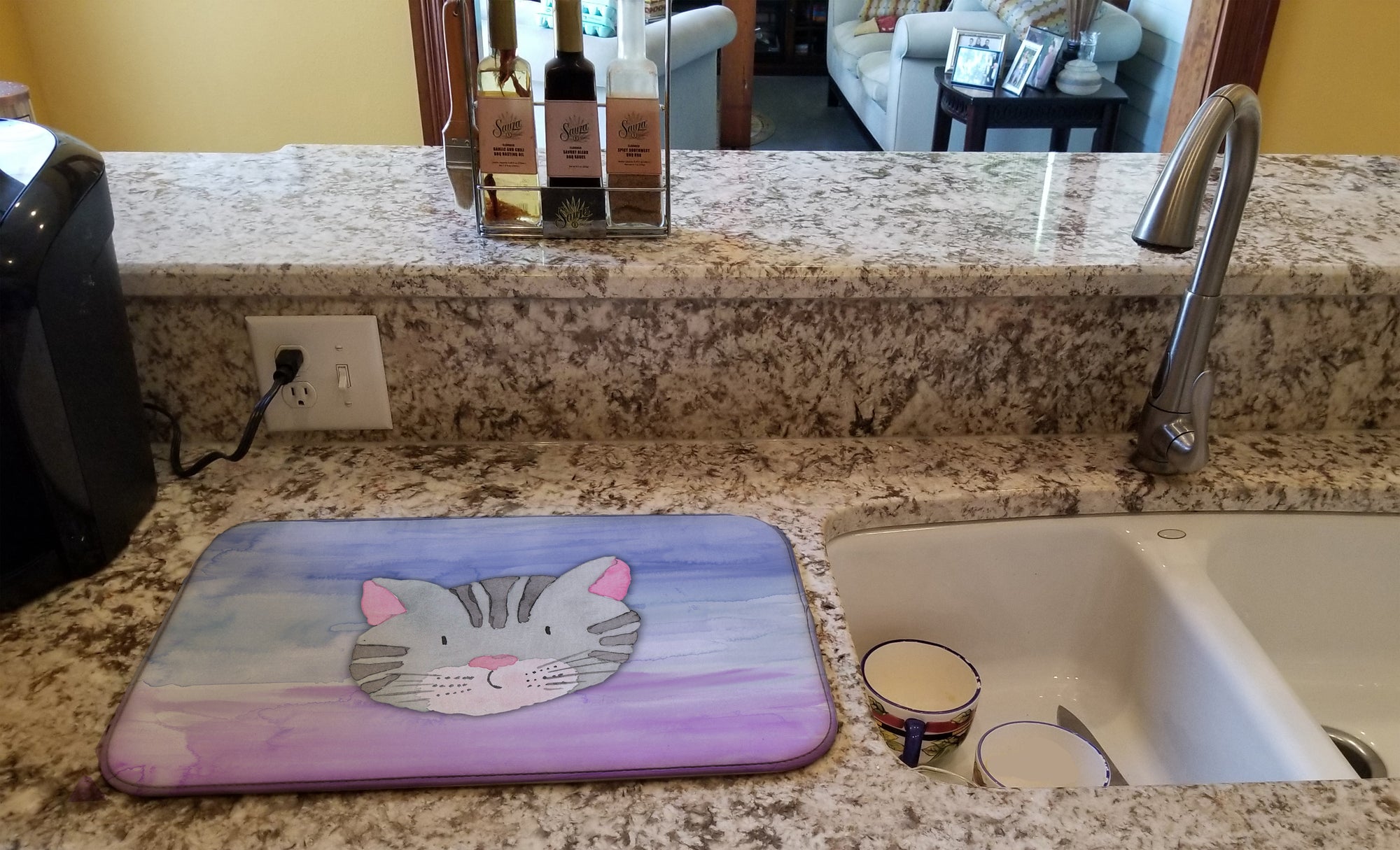 Cat Face Watercolor Dish Drying Mat BB7355DDM  the-store.com.