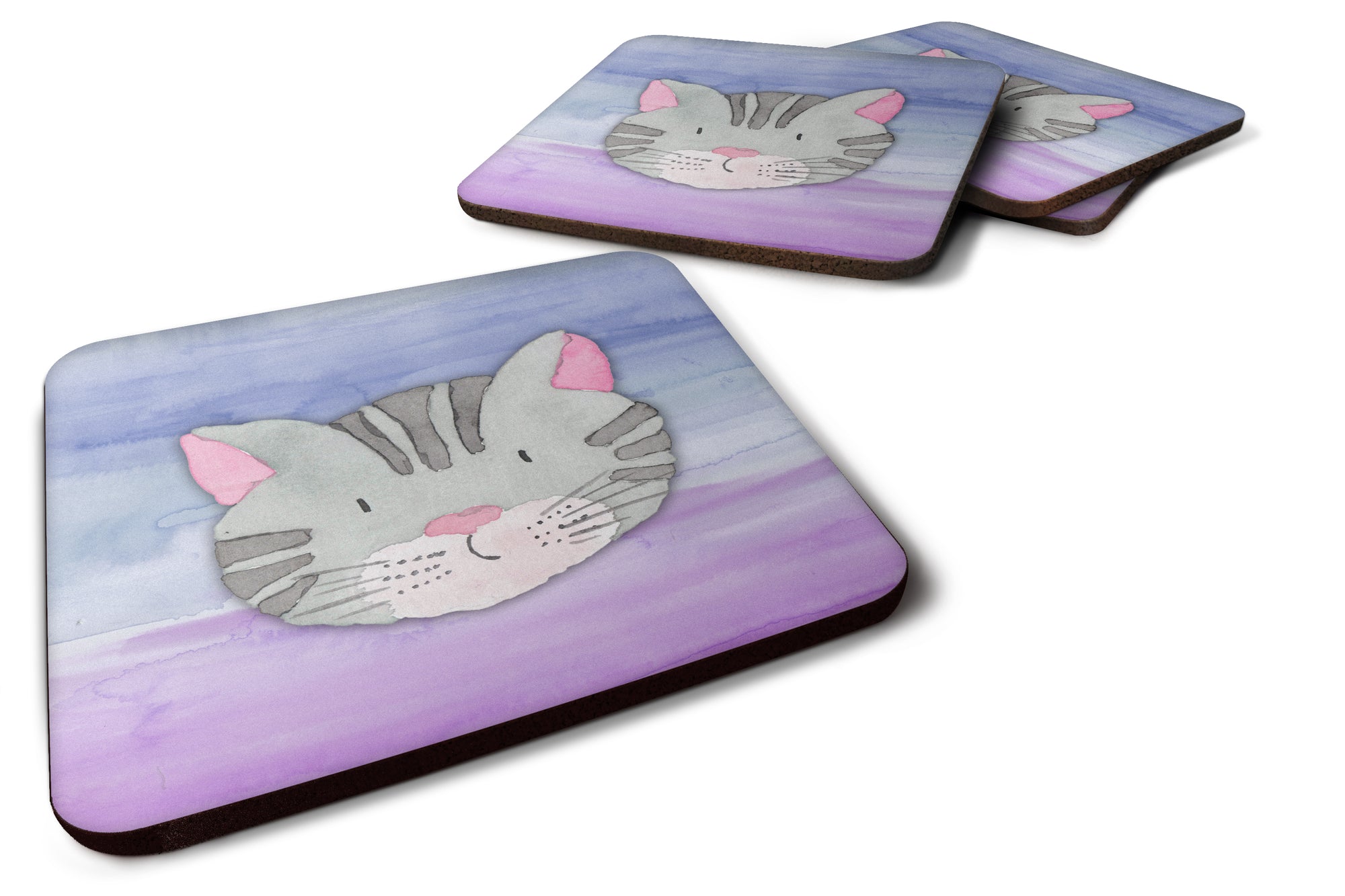 Cat Face Watercolor Foam Coaster Set of 4 BB7355FC - the-store.com