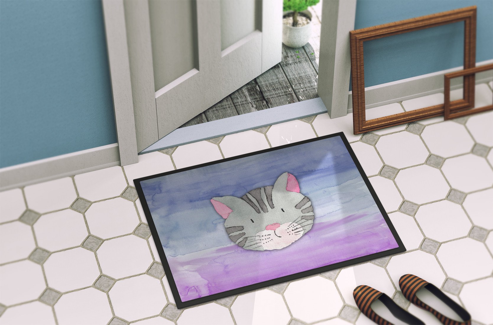 Cat Face Watercolor Indoor or Outdoor Mat 24x36 BB7355JMAT by Caroline's Treasures