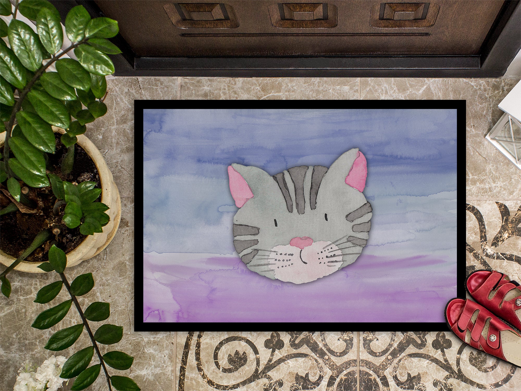 Cat Face Watercolor Indoor or Outdoor Mat 18x27 BB7355MAT - the-store.com