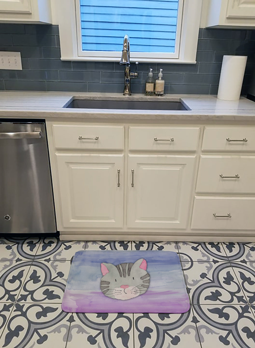 Cat Face Watercolor Machine Washable Memory Foam Mat BB7355RUG - the-store.com