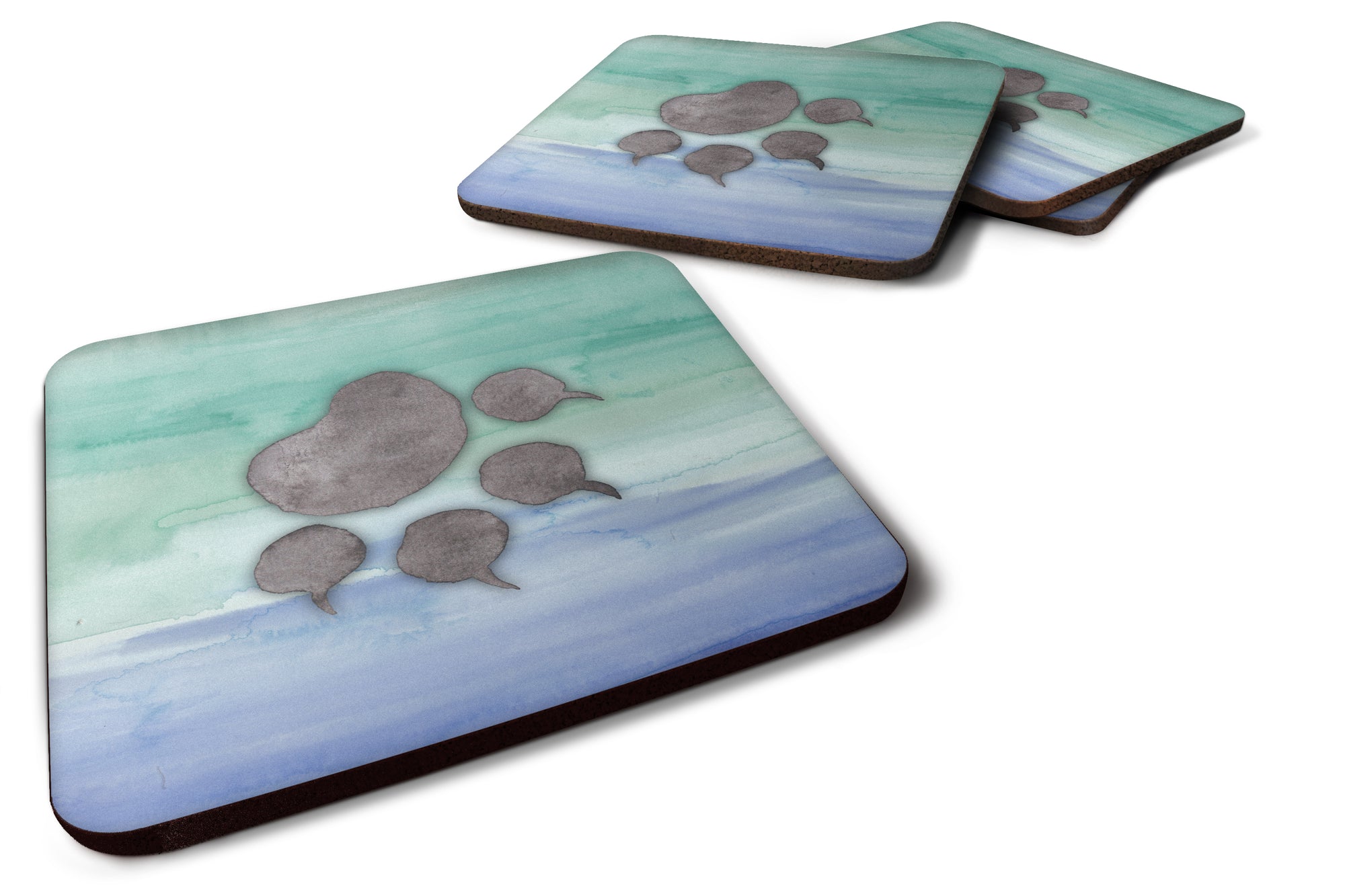 Cat Paw Watercolor Foam Coaster Set of 4 BB7356FC - the-store.com