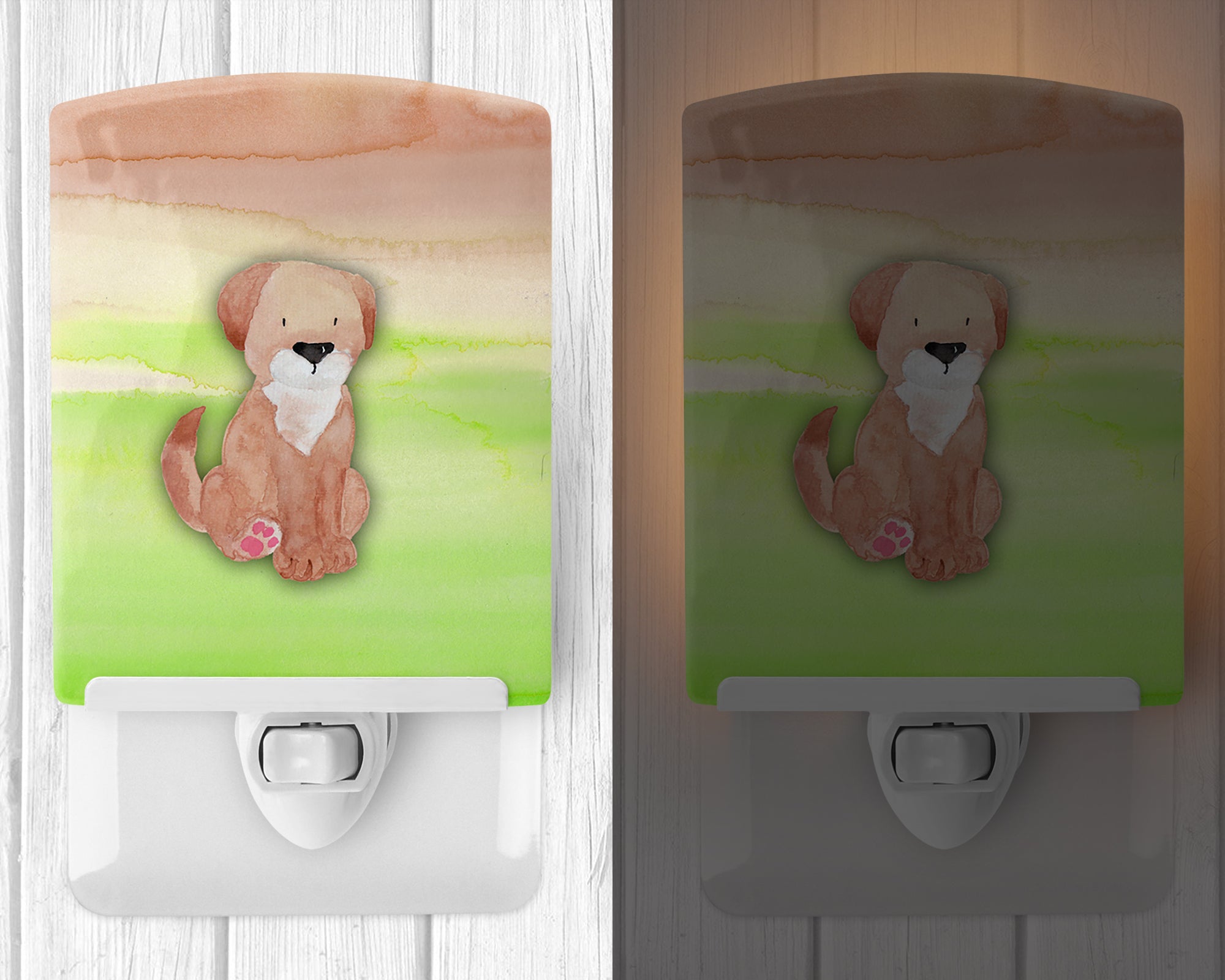 Dog Green and Brown Watercolor Ceramic Night Light BB7360CNL - the-store.com