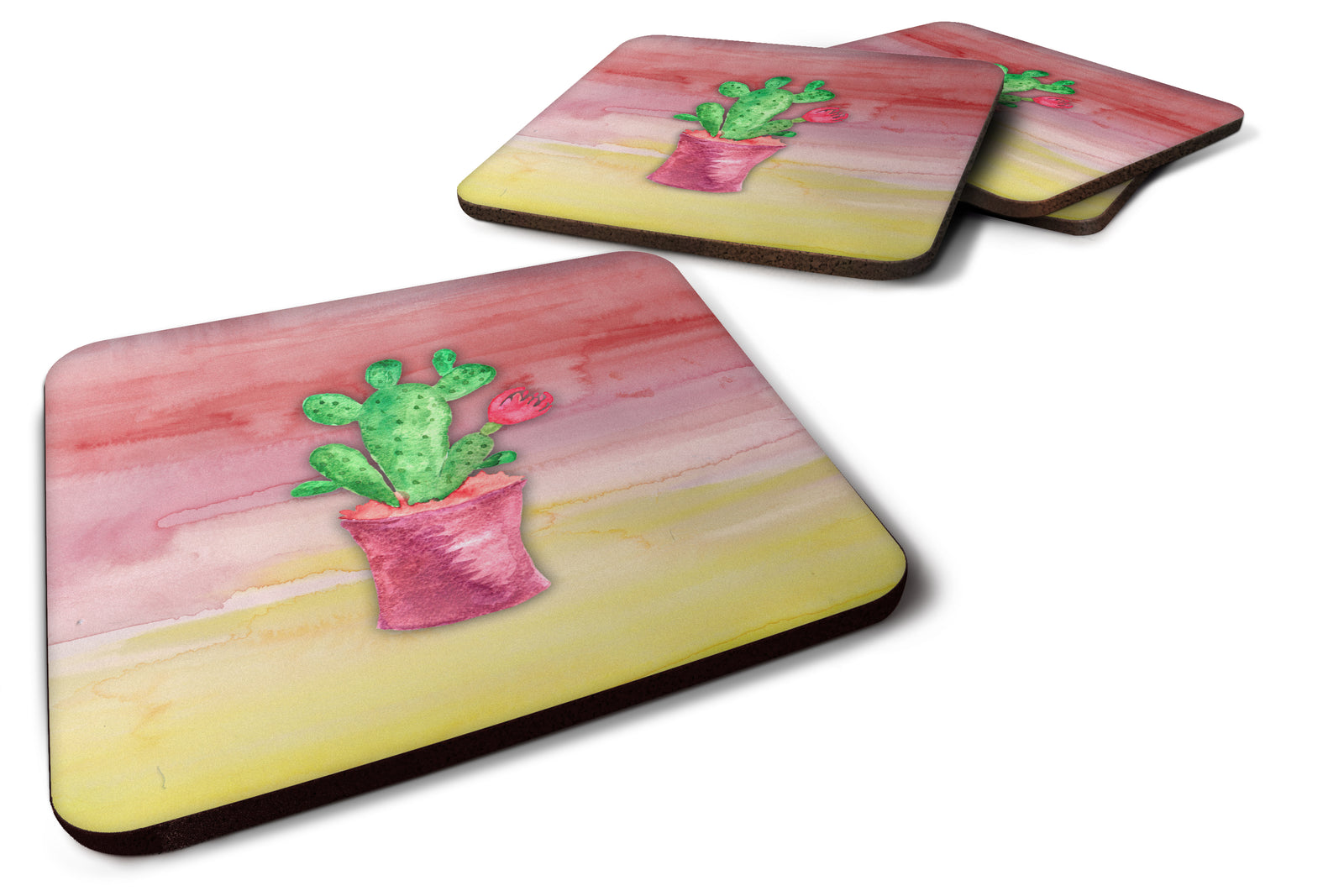 Flowering Cactus Watercolor Foam Coaster Set of 4 BB7361FC - the-store.com