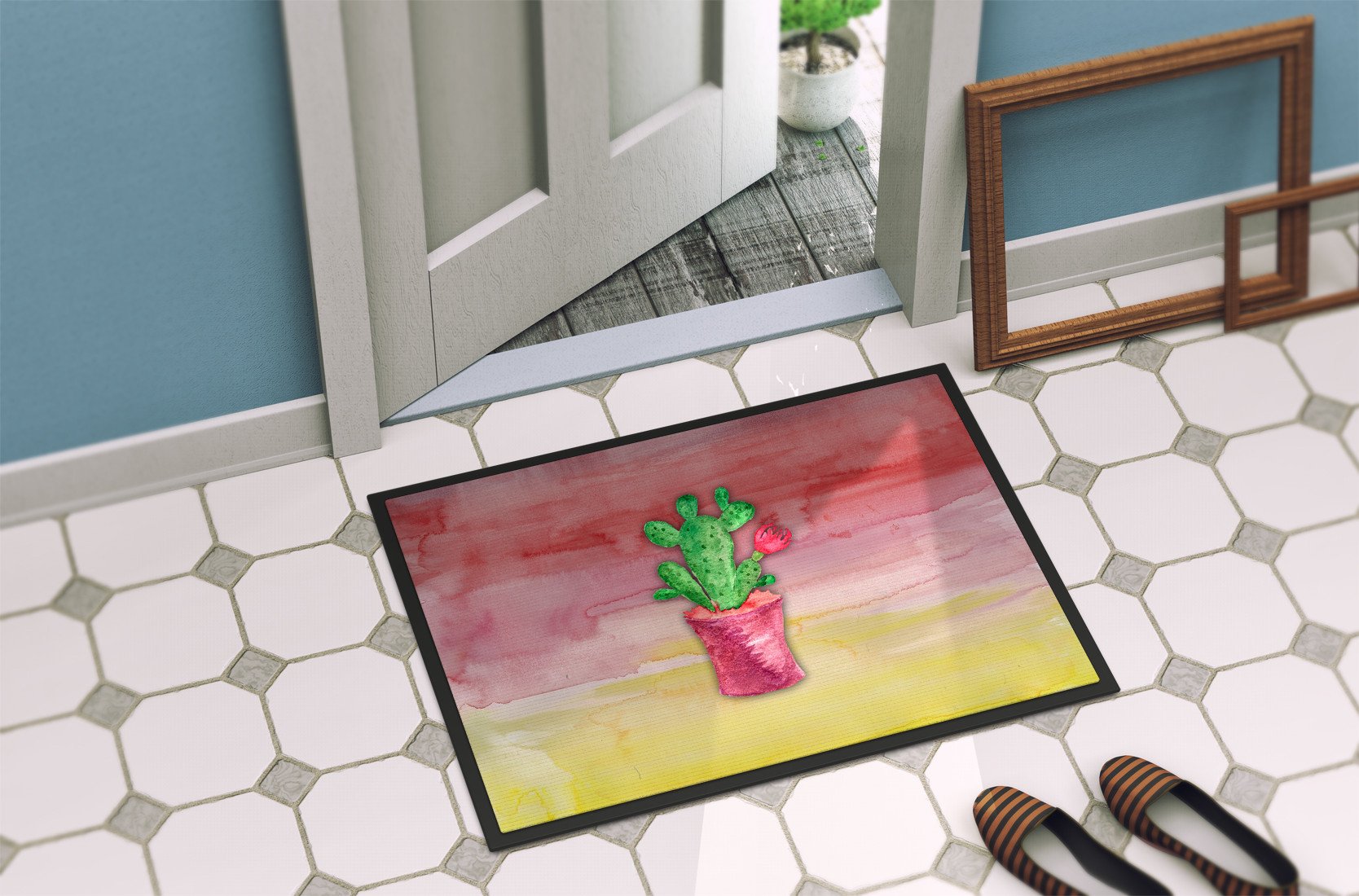 Flowering Cactus Watercolor Indoor or Outdoor Mat 24x36 BB7361JMAT by Caroline's Treasures