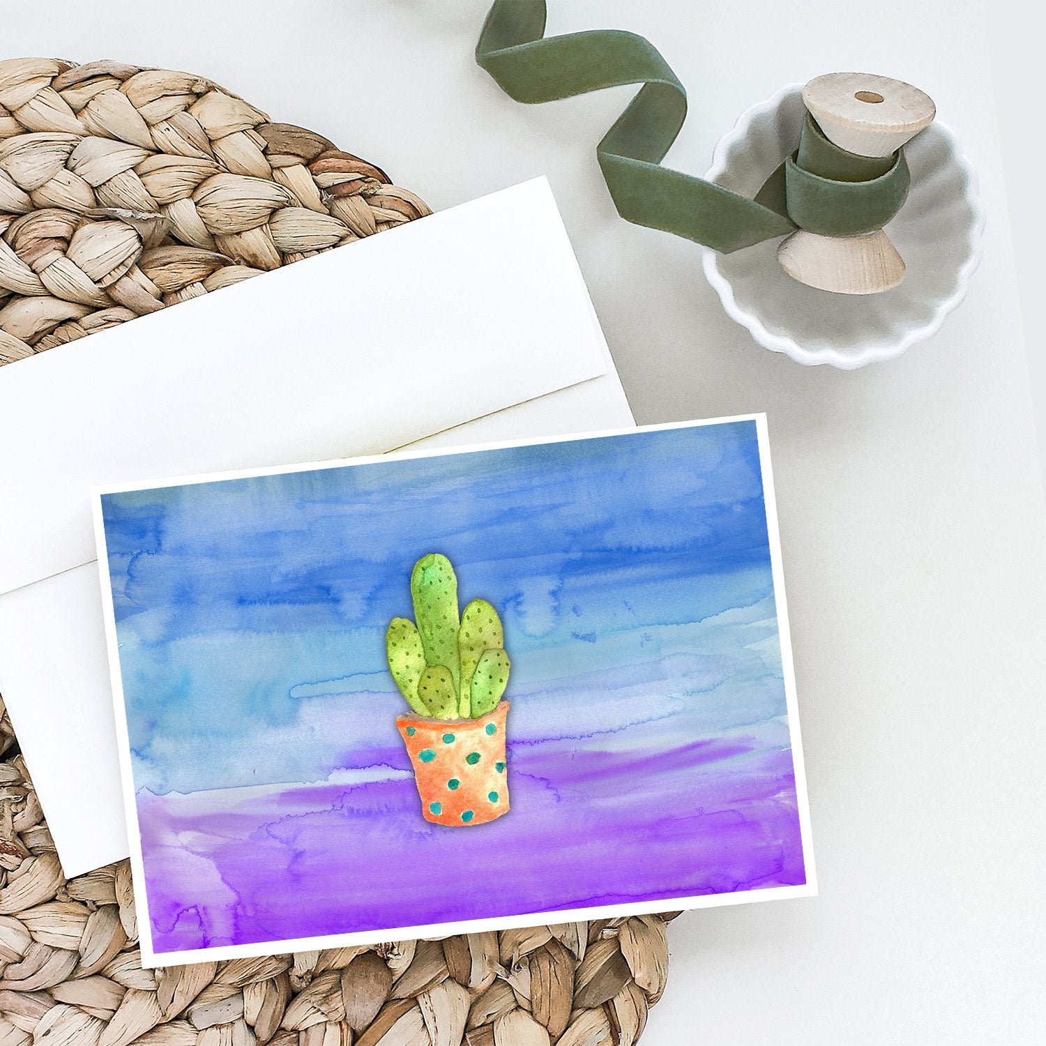 Buy this Cactus Blue and Purple Watercolor Greeting Cards and Envelopes Pack of 8