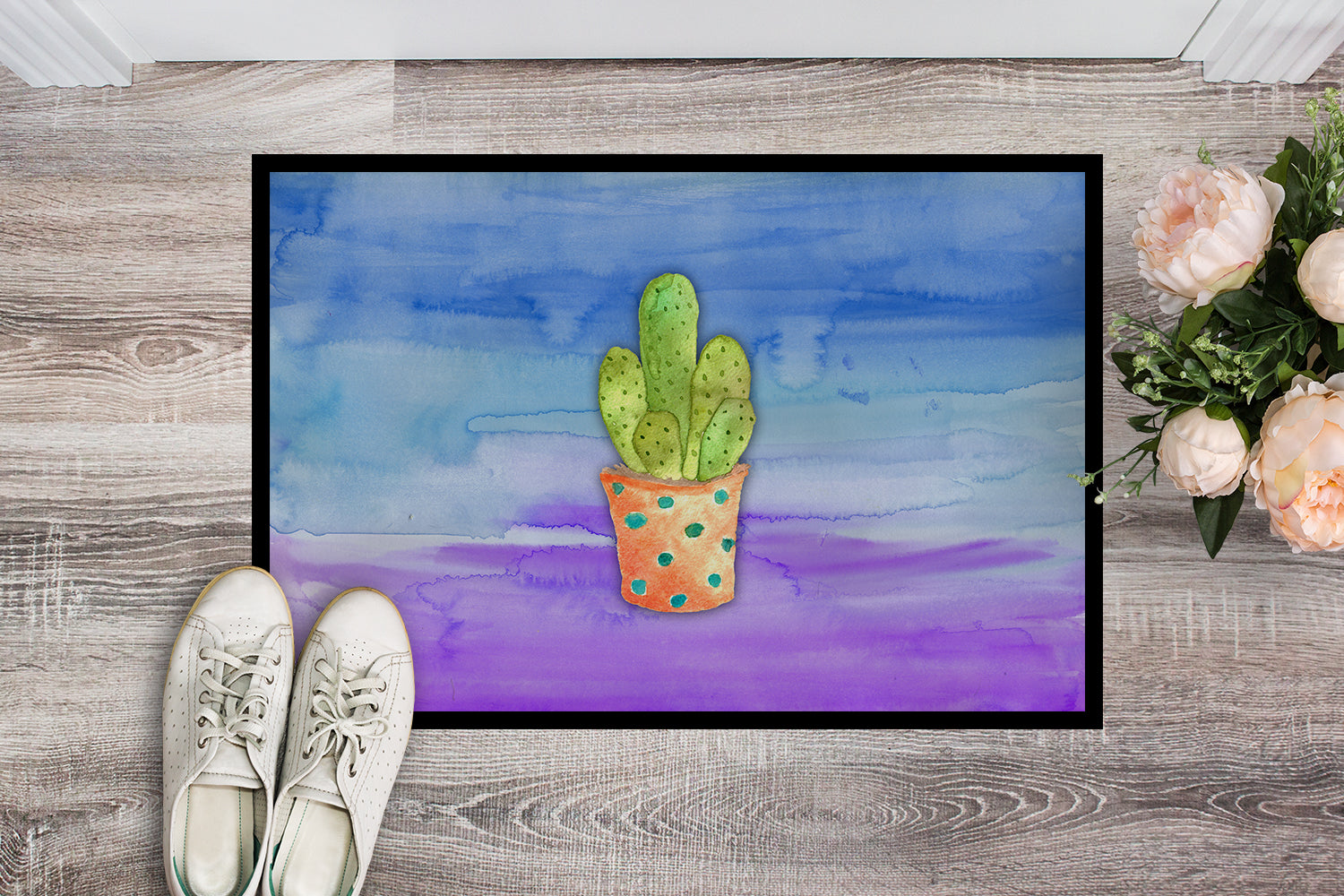 Cactus Blue and Purple Watercolor Indoor or Outdoor Mat 18x27 BB7363MAT - the-store.com