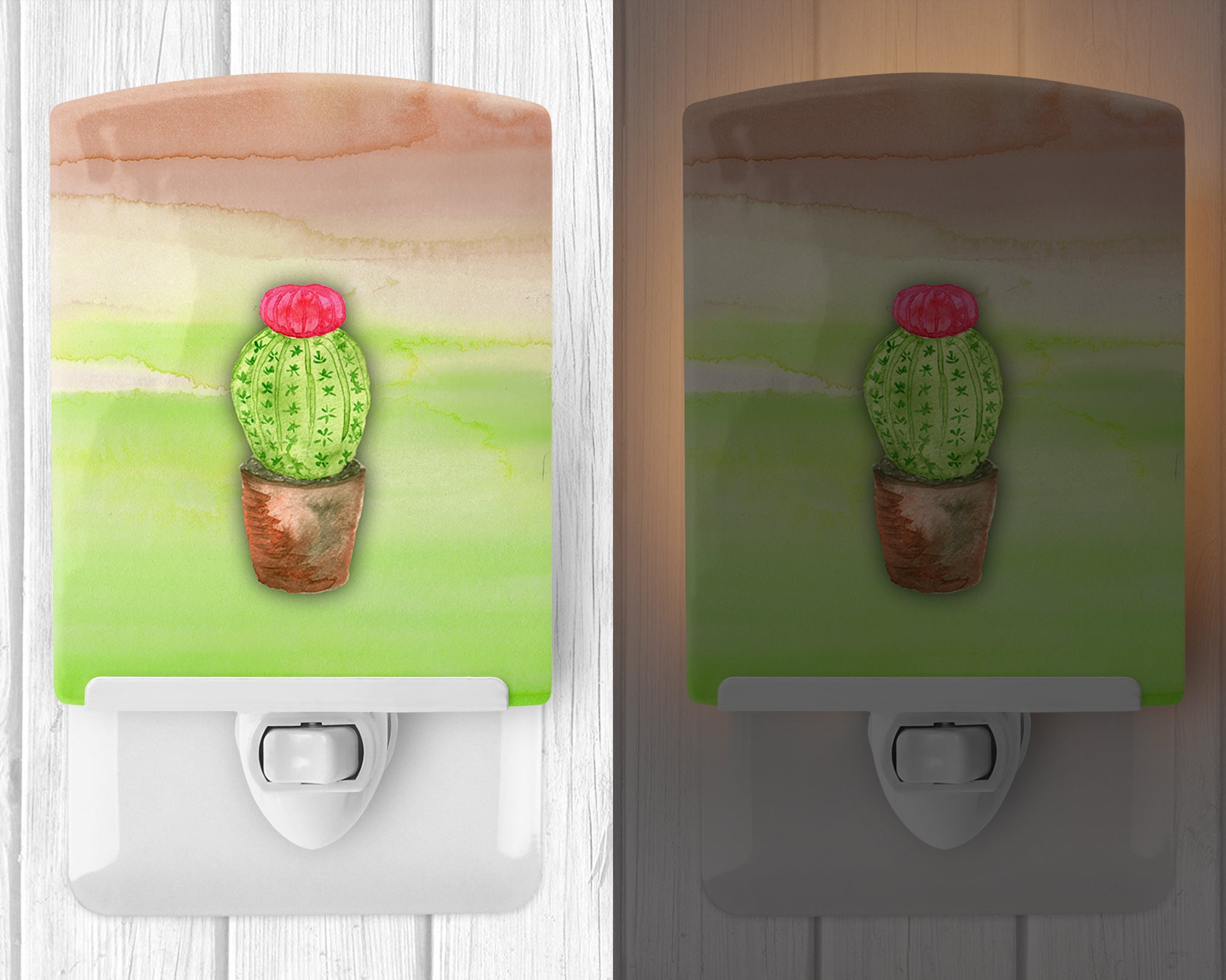Cactus Green and Brown Watercolor Ceramic Night Light BB7365CNL - the-store.com