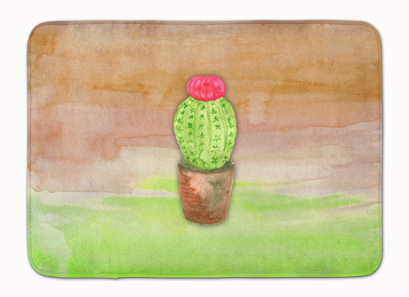 Cactus Green and Brown Watercolor Machine Washable Memory Foam Mat BB7365RUG - the-store.com