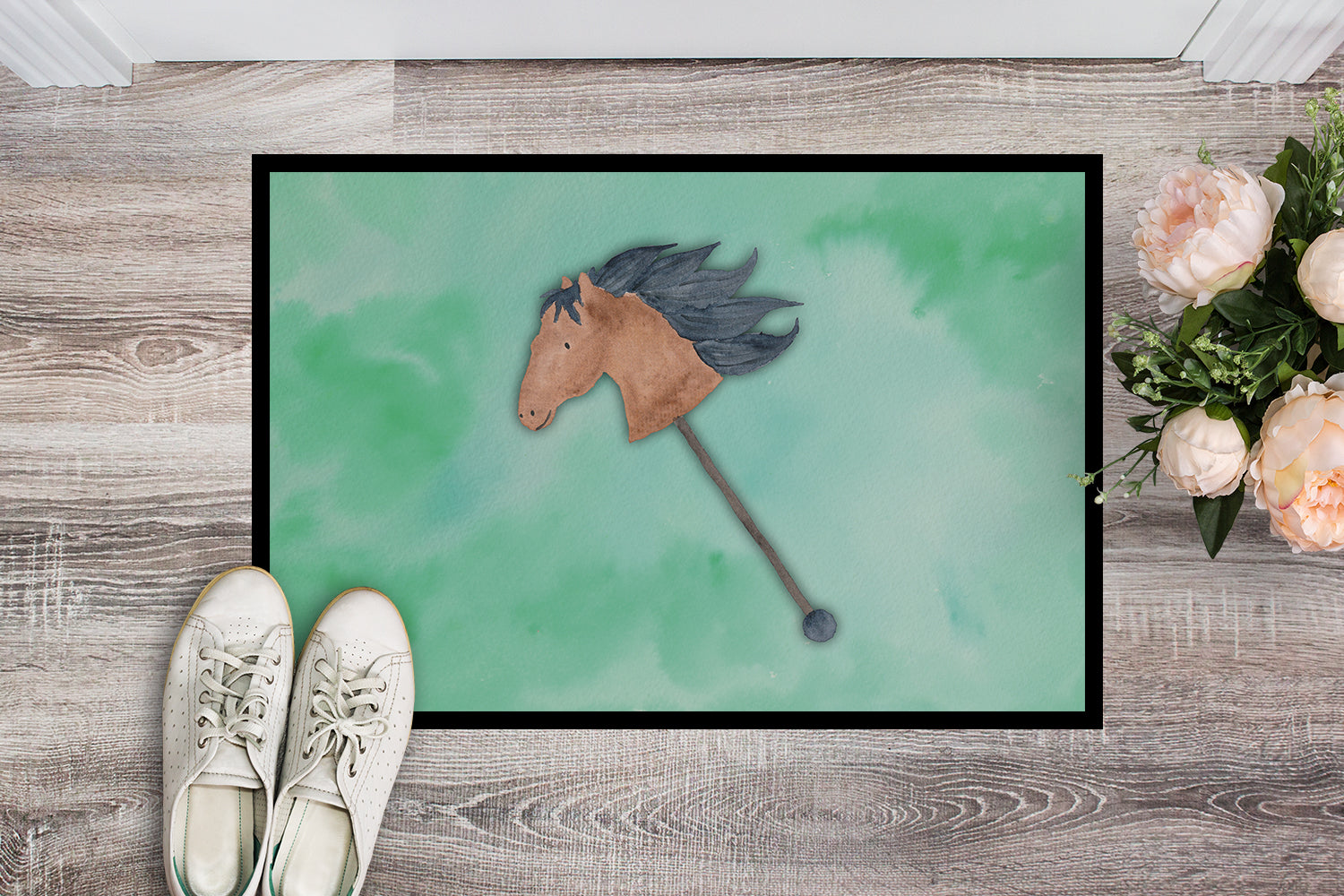 Stick Horse Watercolor Indoor or Outdoor Mat 18x27 BB7366MAT - the-store.com