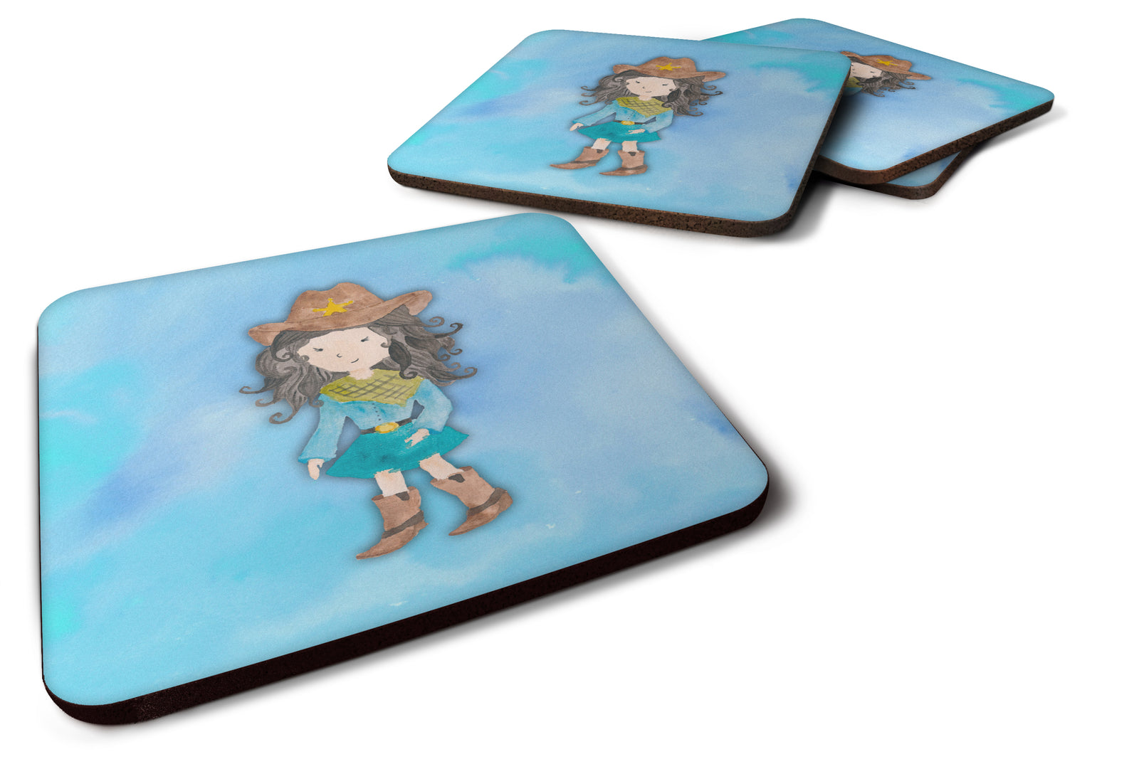 Cowgirl Watercolor Foam Coaster Set of 4 BB7367FC - the-store.com