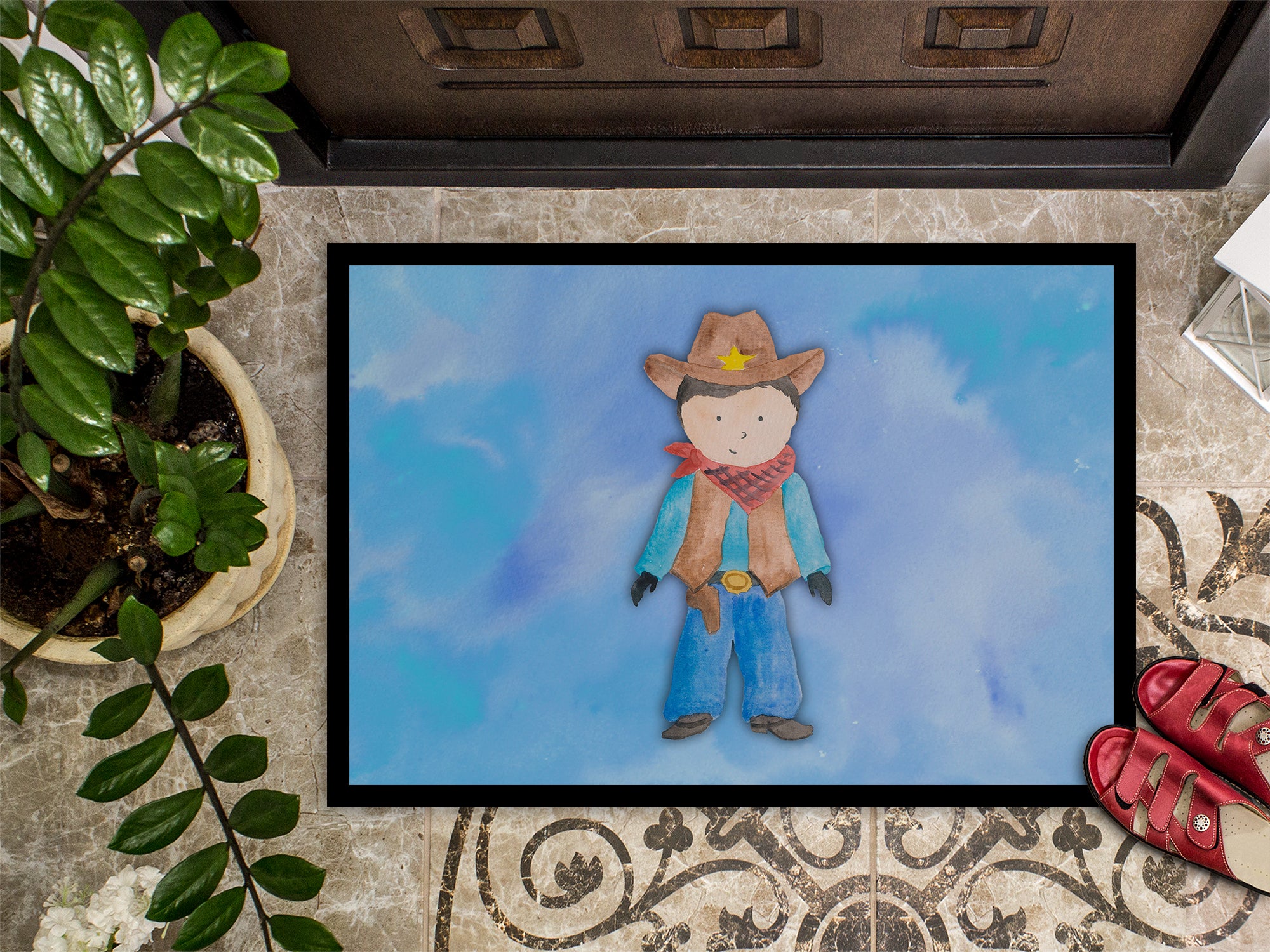 Cowboy Watercolor Indoor or Outdoor Mat 18x27 BB7368MAT - the-store.com