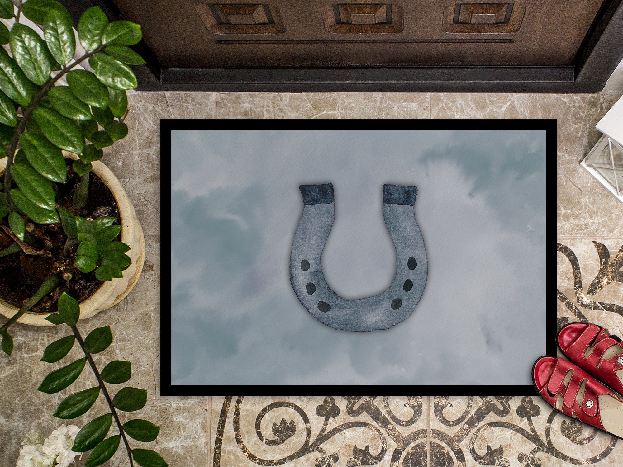 Horseshoe Watercolor Indoor or Outdoor Mat 18x27 BB7370MAT - the-store.com