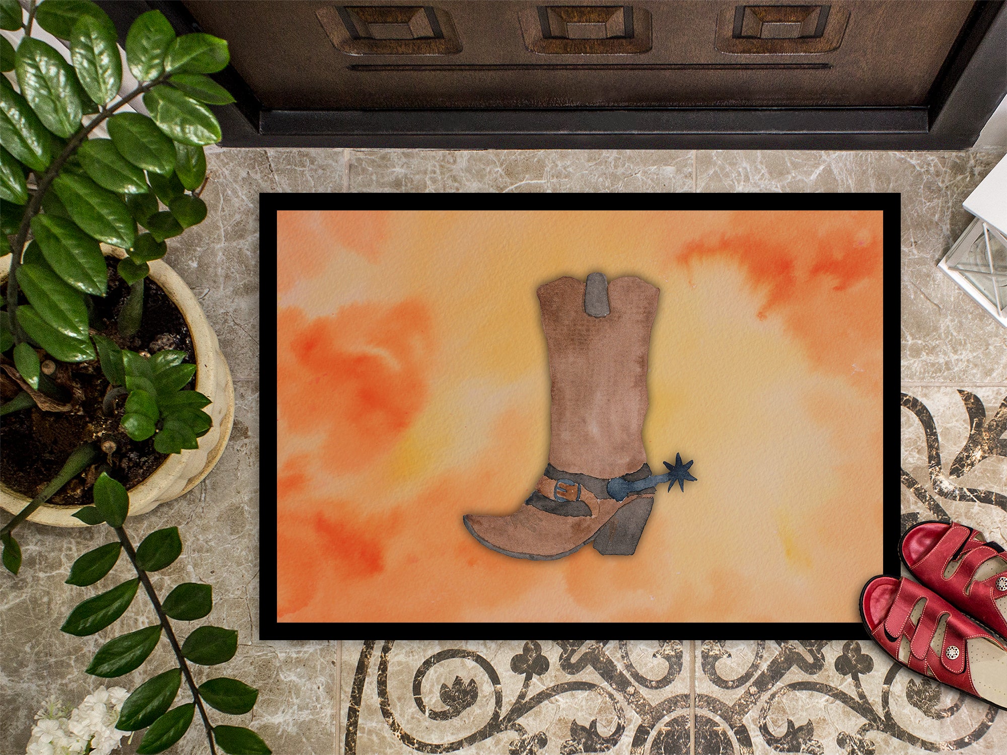 Cowboy Boot Watercolor Indoor or Outdoor Mat 18x27 BB7371MAT - the-store.com