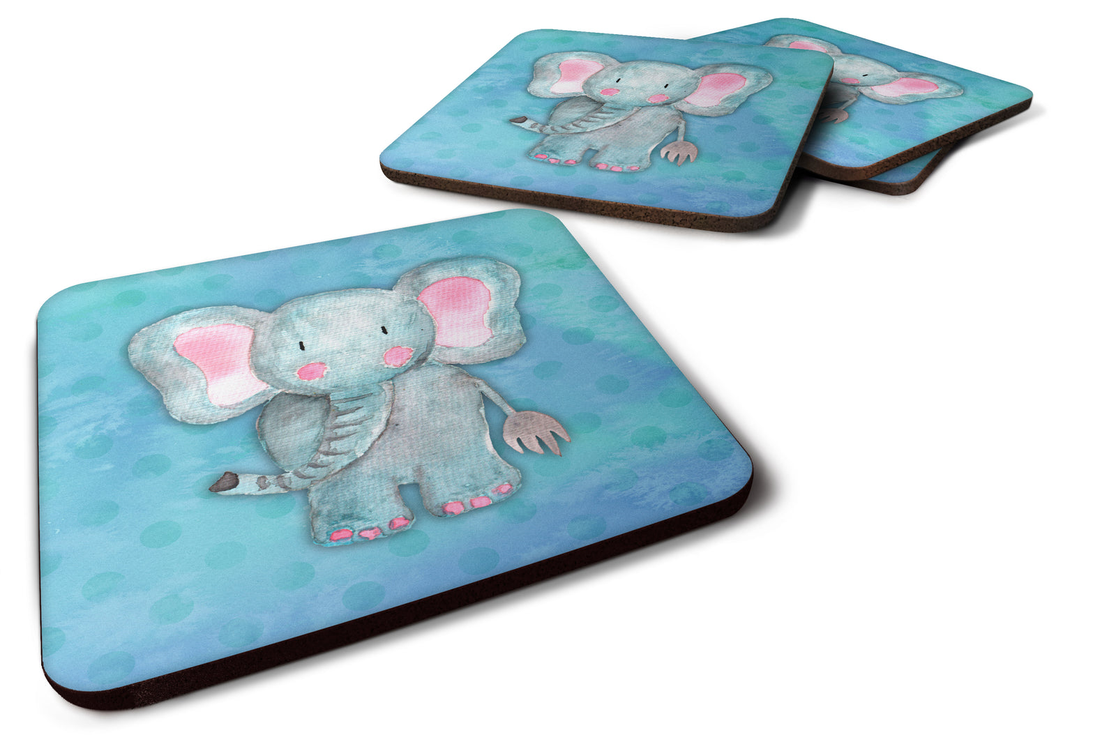 Blue Elepant Watercolor Foam Coaster Set of 4 BB7372FC - the-store.com