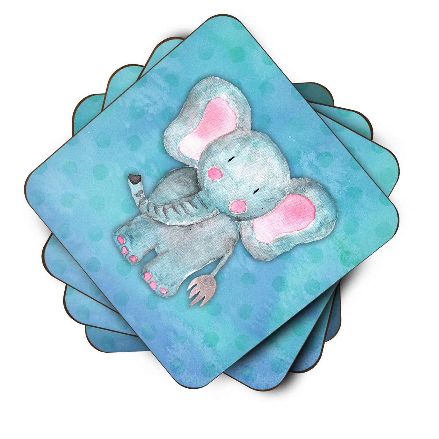 Blue Elepant Watercolor Foam Coaster Set of 4 BB7372FC - the-store.com