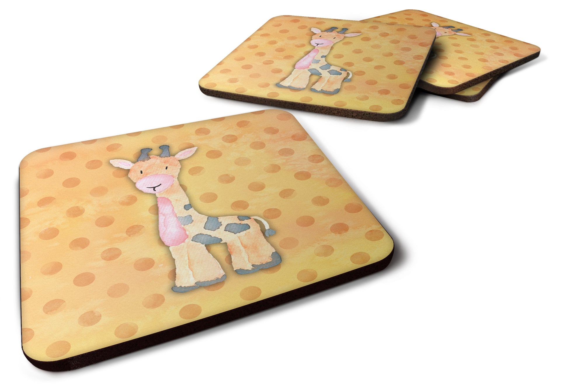 Polkadot Griaffe Watercolor Foam Coaster Set of 4 BB7373FC - the-store.com