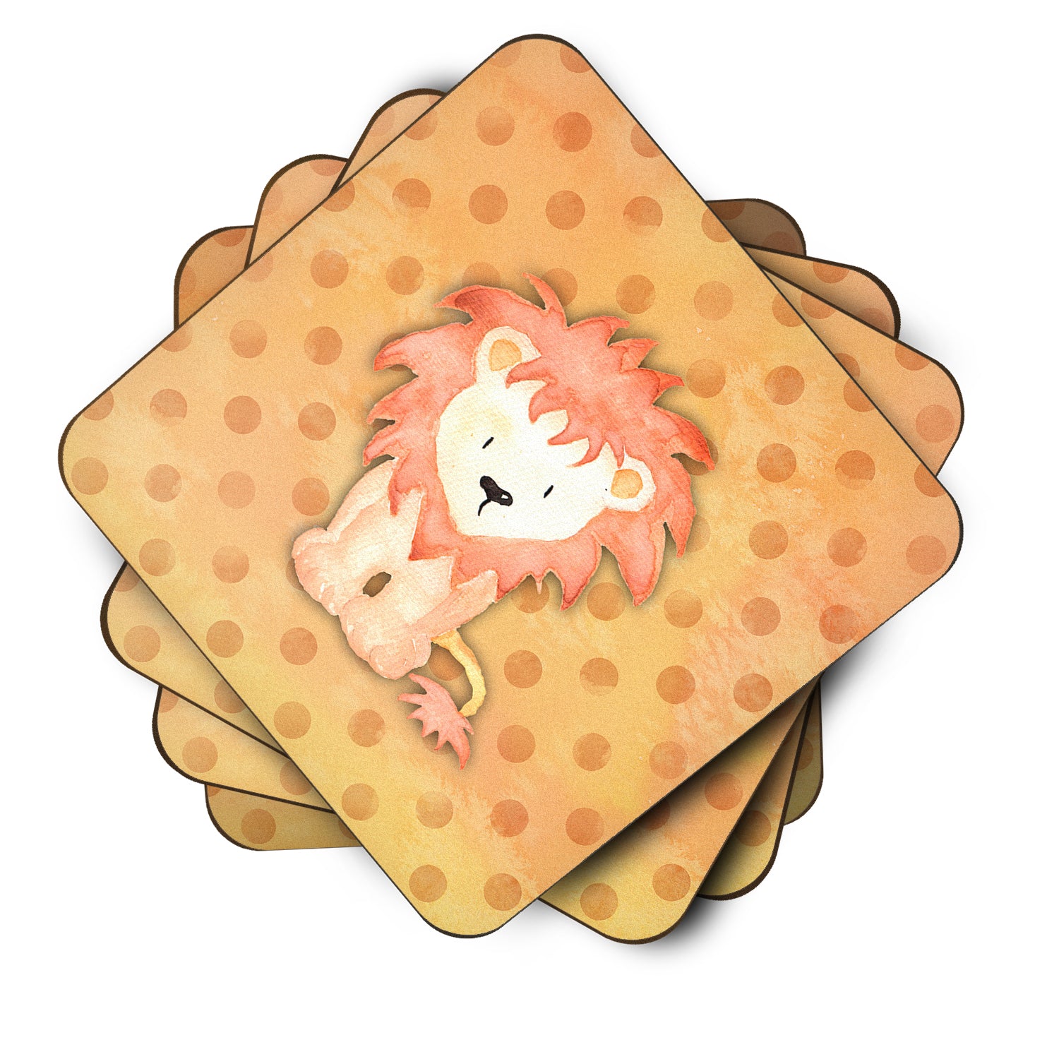 Polkadot Lion Watercolor Foam Coaster Set of 4 BB7374FC - the-store.com