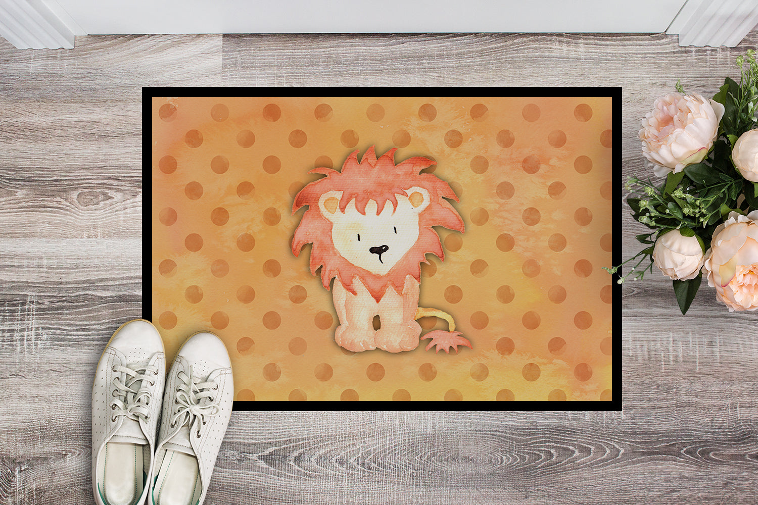 Polkadot Lion Watercolor Indoor or Outdoor Mat 18x27 BB7374MAT - the-store.com