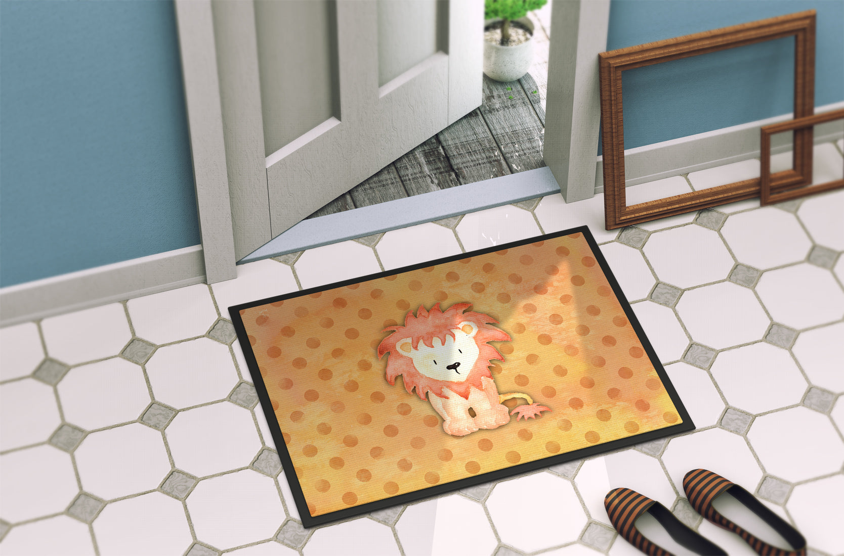 Polkadot Lion Watercolor Indoor or Outdoor Mat 18x27 BB7374MAT - the-store.com