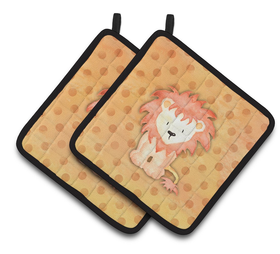 Polkadot Lion Watercolor Pair of Pot Holders BB7374PTHD by Caroline&#39;s Treasures