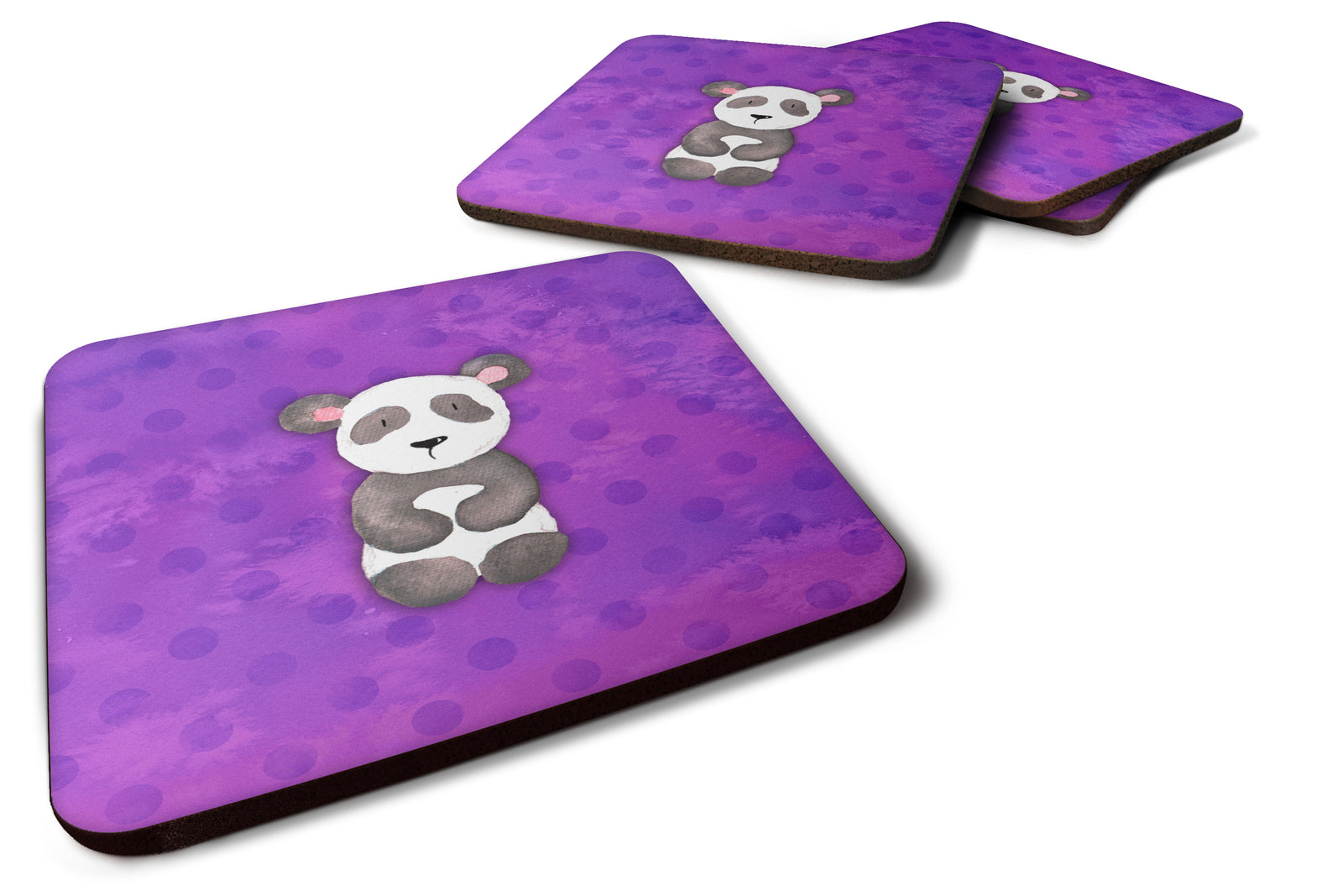 Polkadot Panda Bear Watercolor Foam Coaster Set of 4 BB7375FC - the-store.com