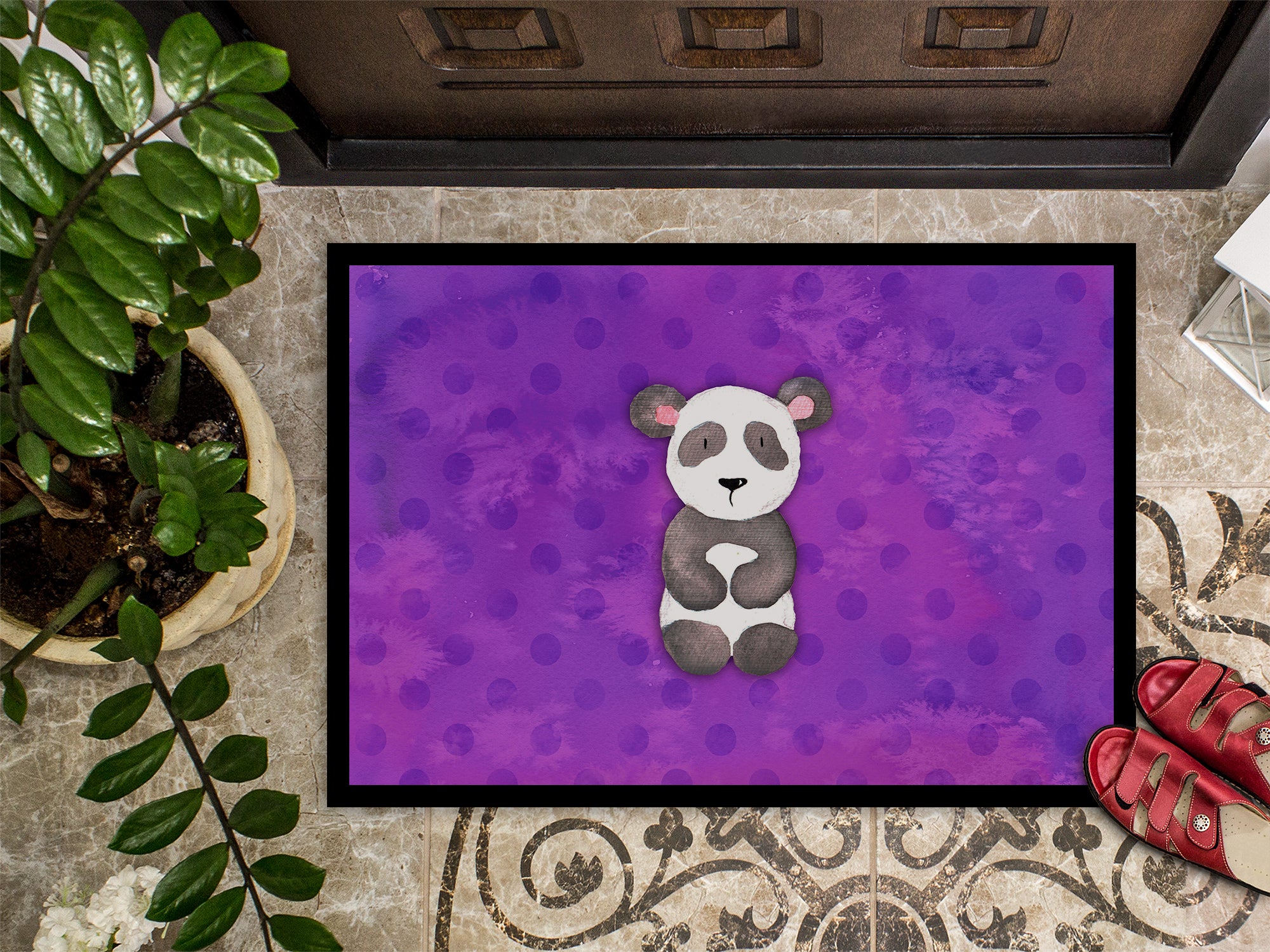 Polkadot Panda Bear Watercolor Indoor or Outdoor Mat 18x27 BB7375MAT - the-store.com