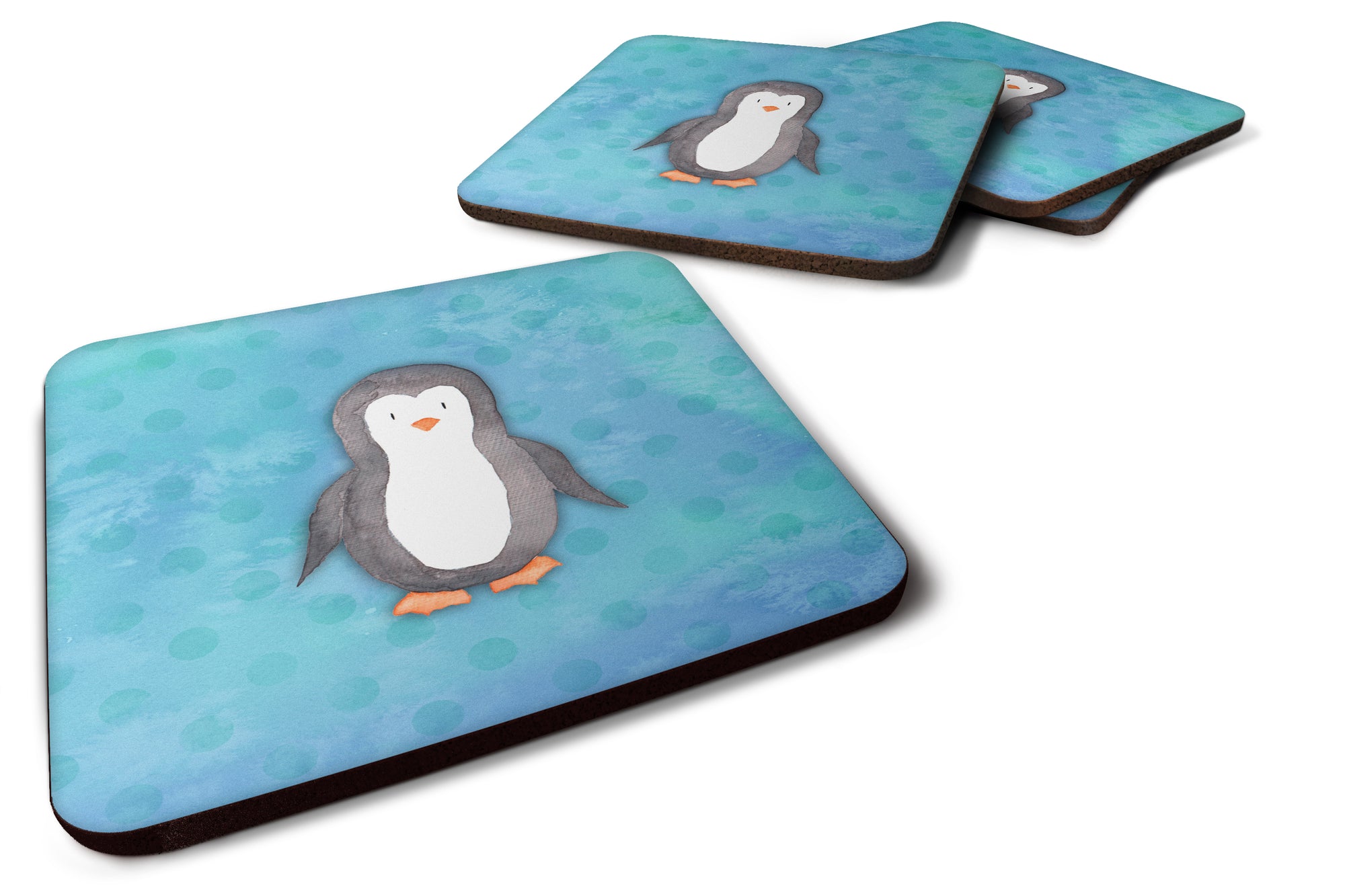 Polkadot Penguin Watercolor Foam Coaster Set of 4 BB7376FC - the-store.com