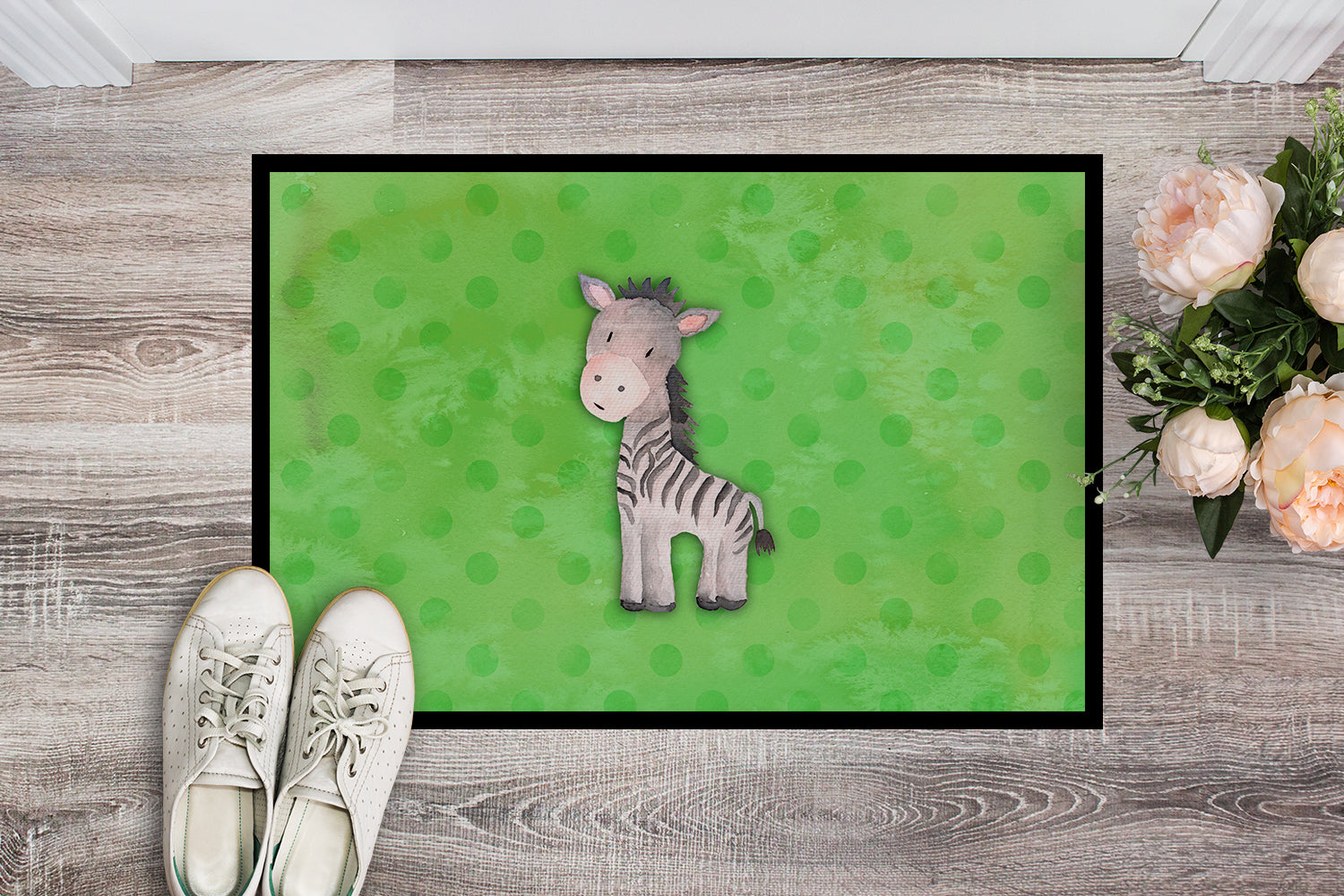 Polkadot Zebra Watercolor Indoor or Outdoor Mat 18x27 BB7377MAT - the-store.com