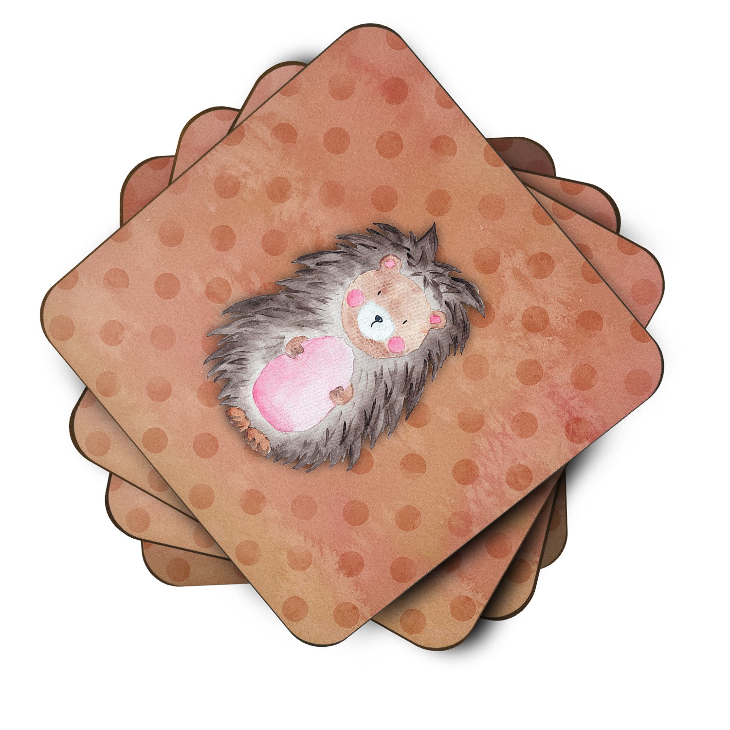 Polkadot Hedgehog Watercolor Foam Coaster Set of 4 BB7378FC - the-store.com